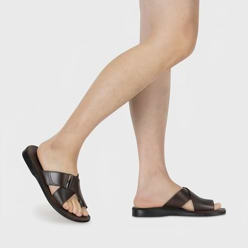 Asher - Leather Slide On Sandal | Brown