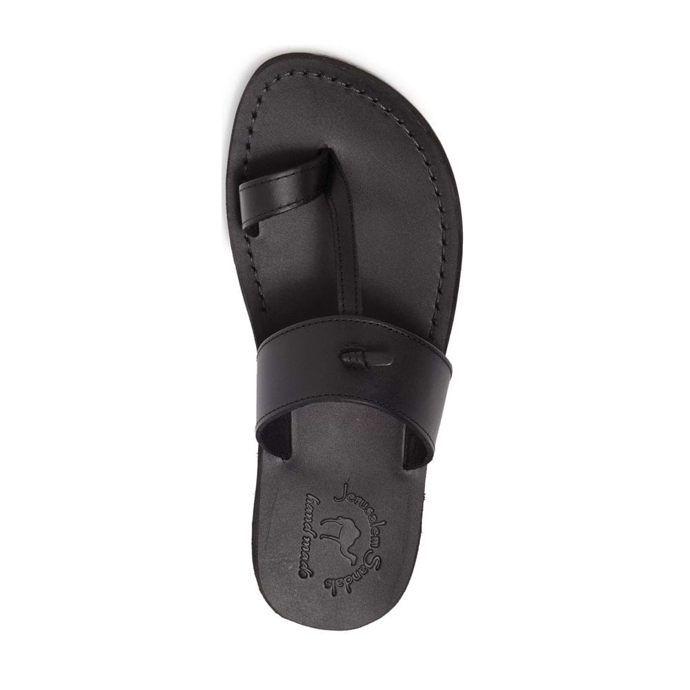 Nathan black, handmade leather slide sandals with toe loop - Top View