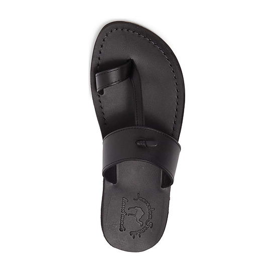Nathan black, handmade leather slide sandals with toe loop - Top View