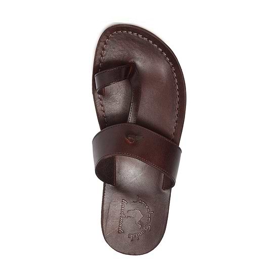 Nathan brown, handmade leather slide sandals with toe loop - Top View