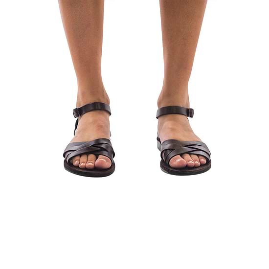 Model wearing Chloe brown sandals