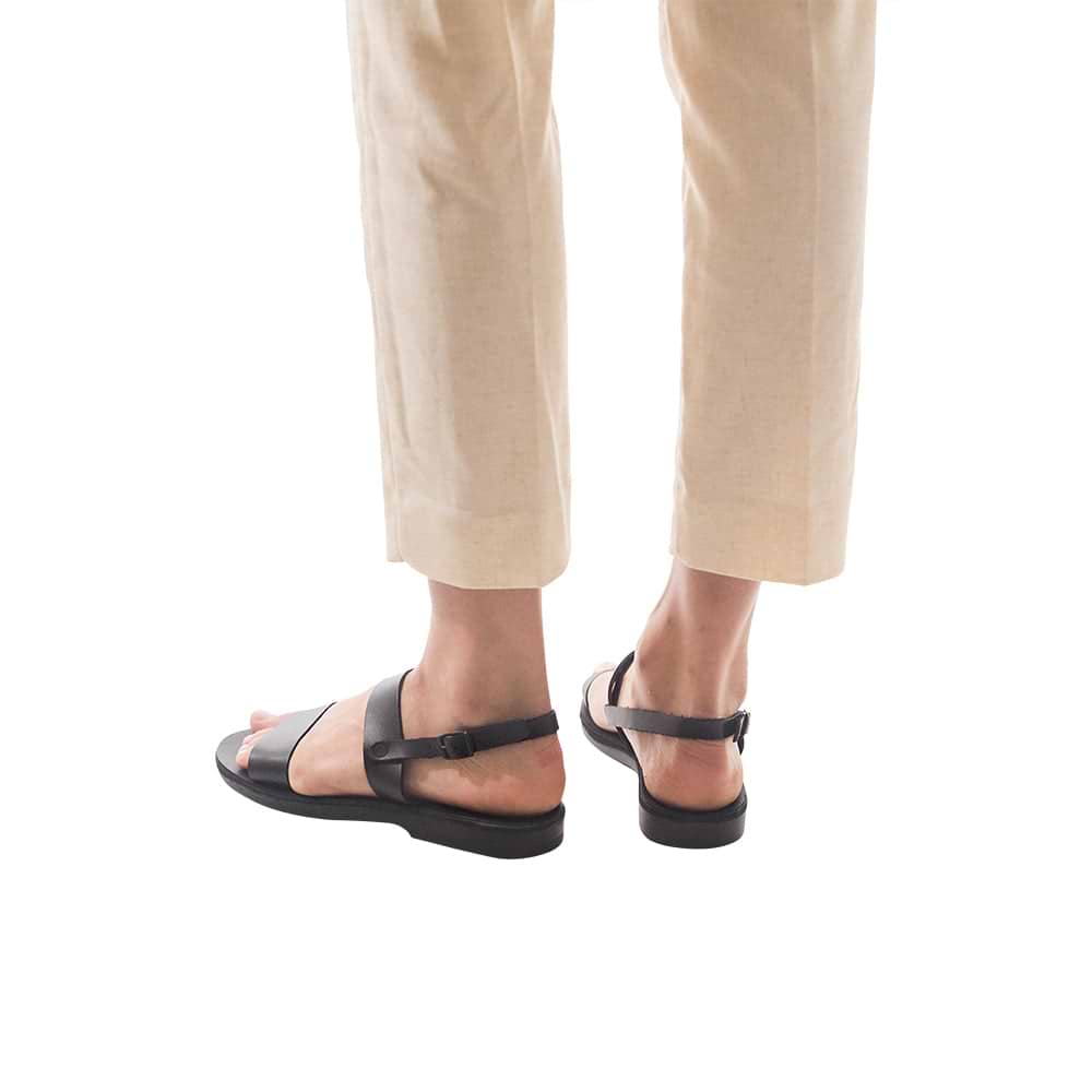 Ziv black, handmade leather sandals with back strap