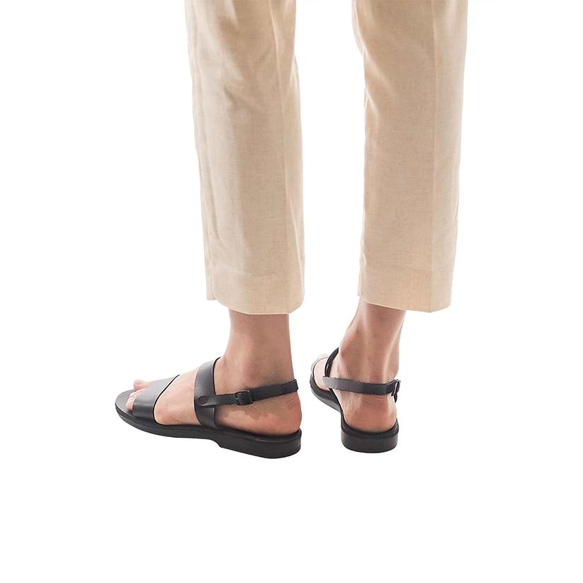 Ziv black, handmade leather sandals with back strap