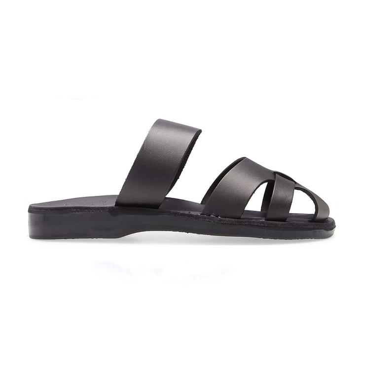 Adino black, handmade leather sandal slide with enclosed toes - side view