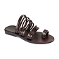 Layla brown, handmade leather slide sandals with toe loop - Front View