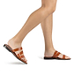 Mila honey, handmade leather slide sandals - Model View