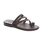 Nora brown, handmade leather slide sandals with toe loop - Front View