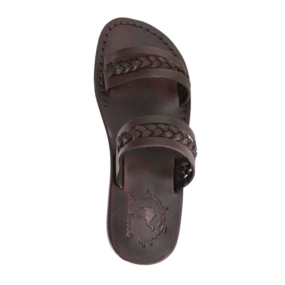 Hazel brown, handmade leather slide sandals - Up View
