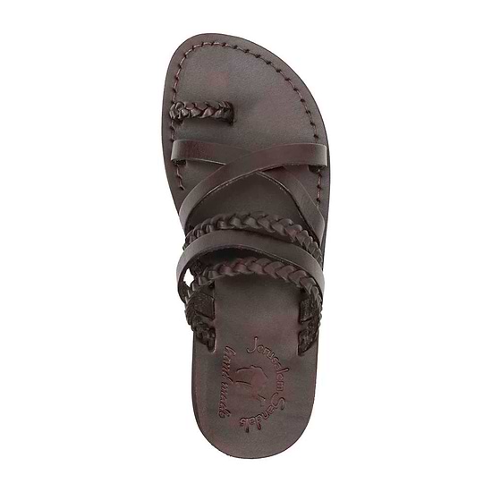 Uri brown, handmade leather slide sandals - up View