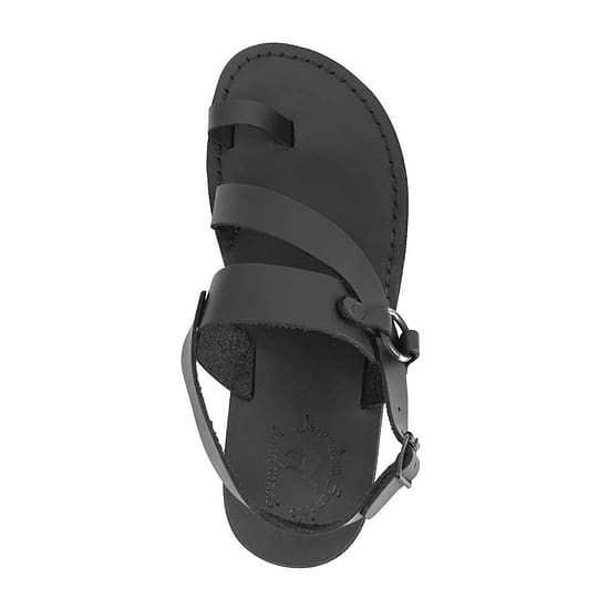 Gabriel Black, handmade leather sandals with back strap and toe loop - Up View