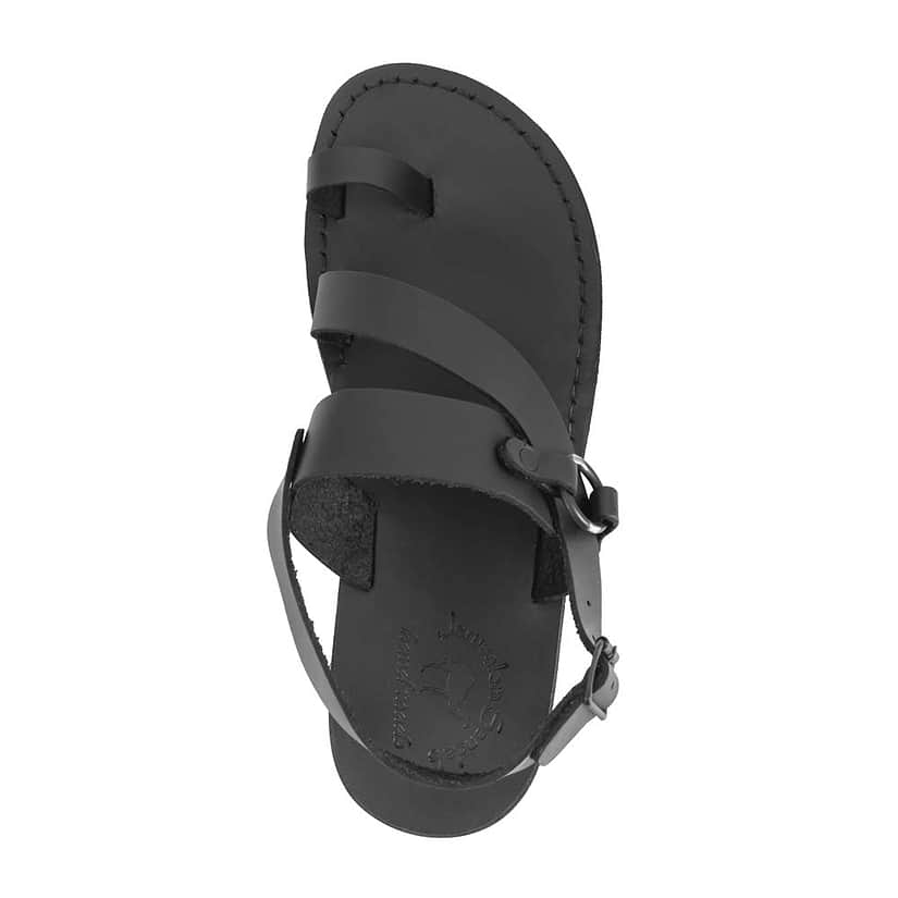 Gabriel Black, handmade leather sandals with back strap and toe loop - Up View