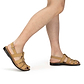 Model wearing Michael Yellow Nubuck closed toe leather sandal - side view