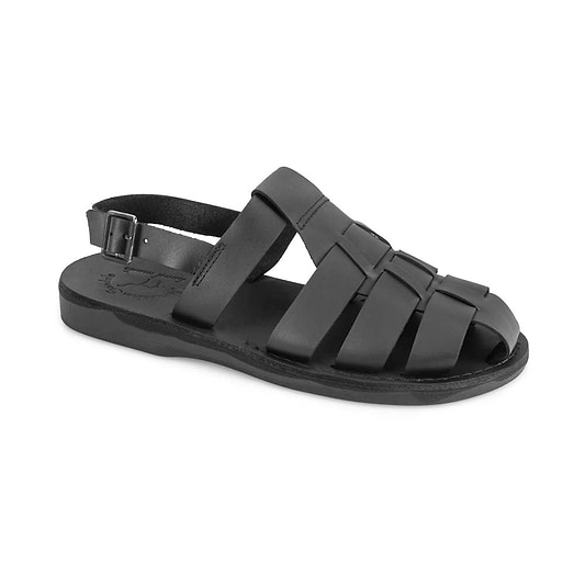 Michael Black, handmade leather sandals fisherman sandal silhouette. Front View