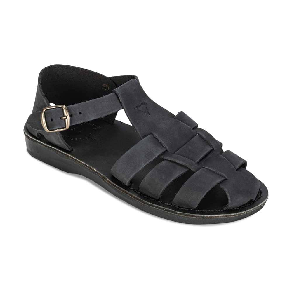 Daniel - Leather Fisherman Sport Sandal | Black Nubuck - front view