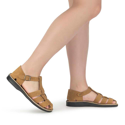 Model wearing Daniel Tan Nubuck - Leather Fisherman Sport Sandal - side view