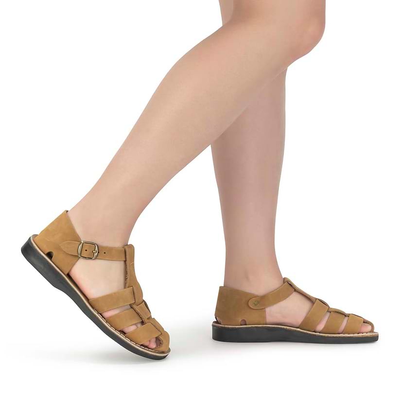Model wearing Daniel Tan Nubuck - Leather Fisherman Sport Sandal - side view