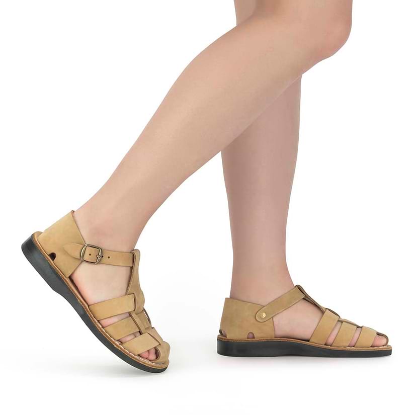 Model wearing Daniel Yellow Nubuck - Leather Fisherman Sport Sandal - side view
