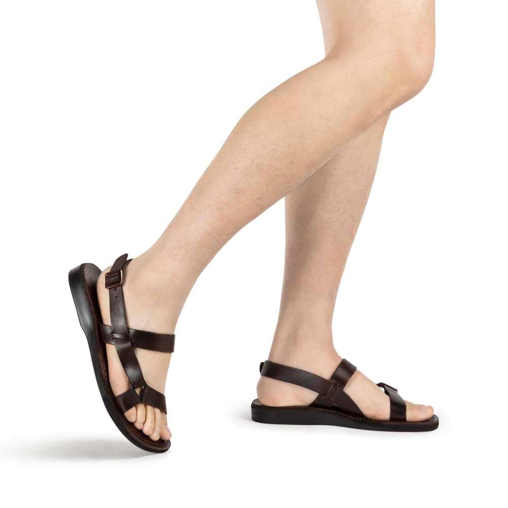 Jubal brown, handmade leather sandals with back strap - Model View