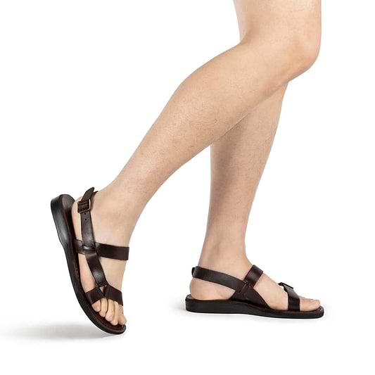 Jubal brown, handmade leather sandals with back strap - Model View