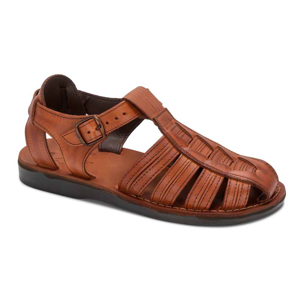 Barak Honey, handmade leather sandals fisherman sandal silhouette. Front View