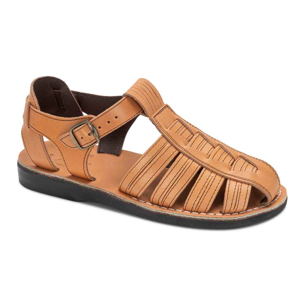 Barak Tan, handmade leather sandals fisherman sandal silhouette. Front View