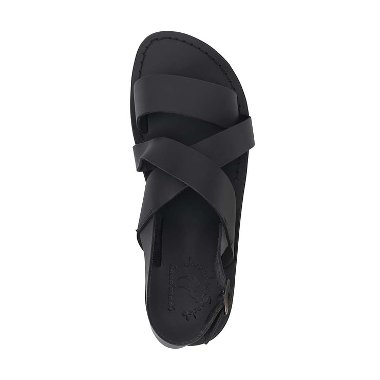 Elisha black, handmade leather sandals with back strap - Top View