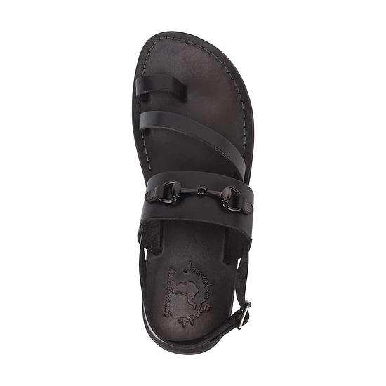 Eliphaz brown, handmade leather sandals with back strap and toe loop, up view
