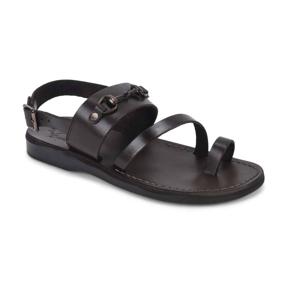 Eliphaz brown, handmade leather sandals with back strap and toe loop - front view