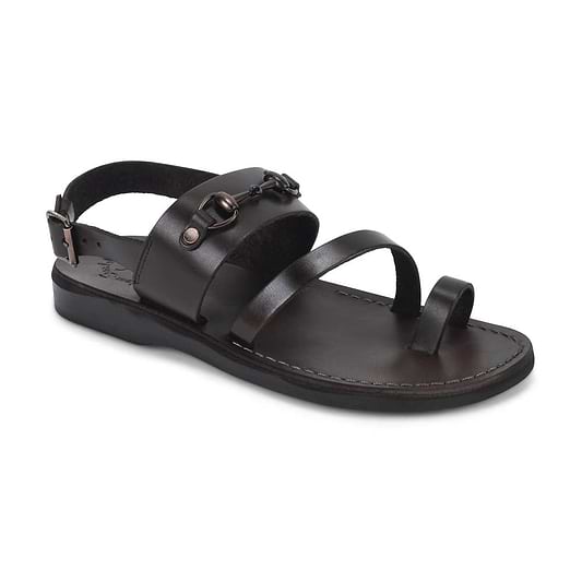 Eliphaz brown, handmade leather sandals with back strap and toe loop - front view