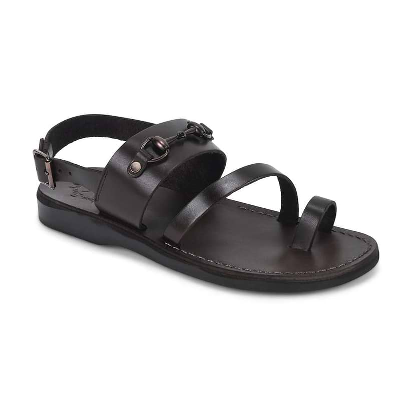 Eliphaz brown, handmade leather sandals with back strap and toe loop - front view