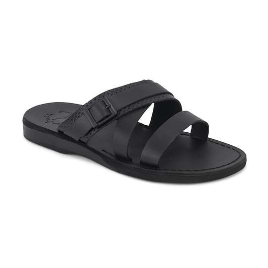 Jason black, handmade leather sandals - front view