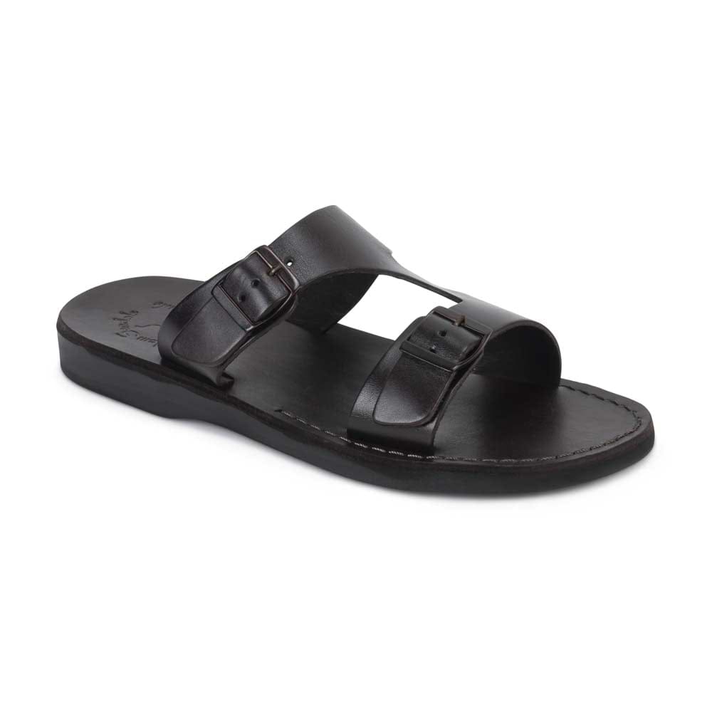 Samson Brown, handmade leather slide sandals - Front View