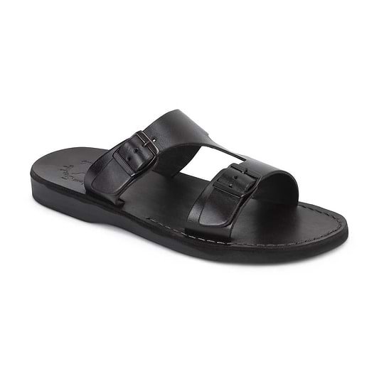 Samson Brown, handmade leather slide sandals - Front View