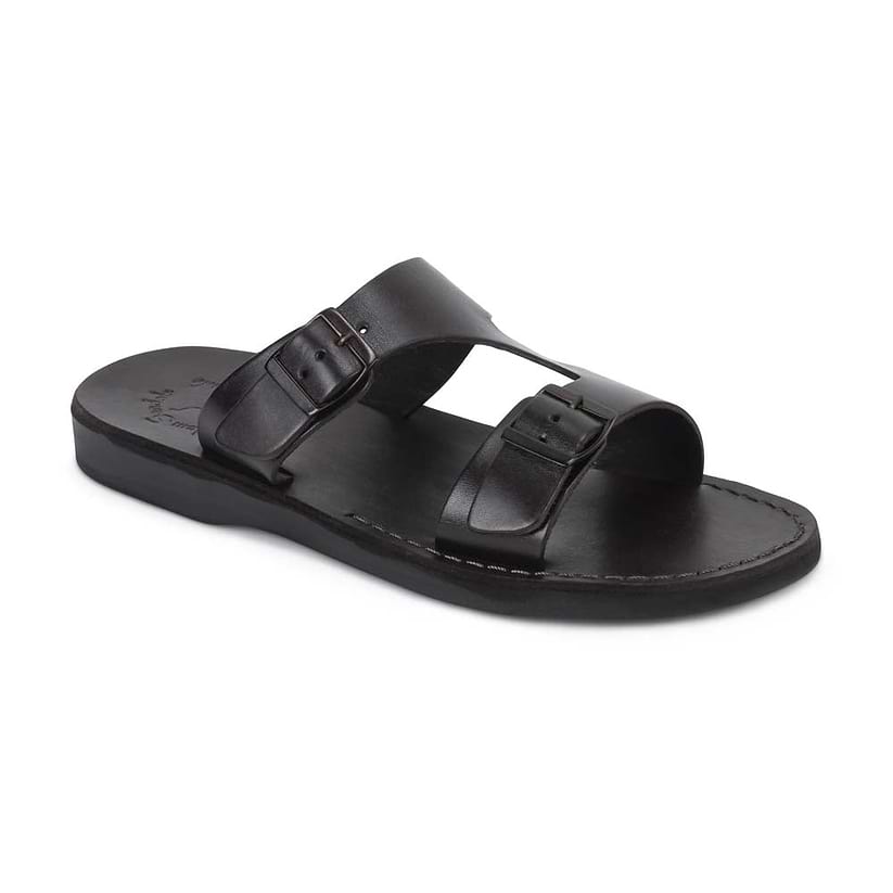 Samson Brown, handmade leather slide sandals - Front View