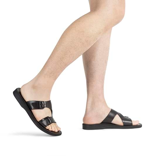 Samson Brown, handmade leather slide sandals - model View