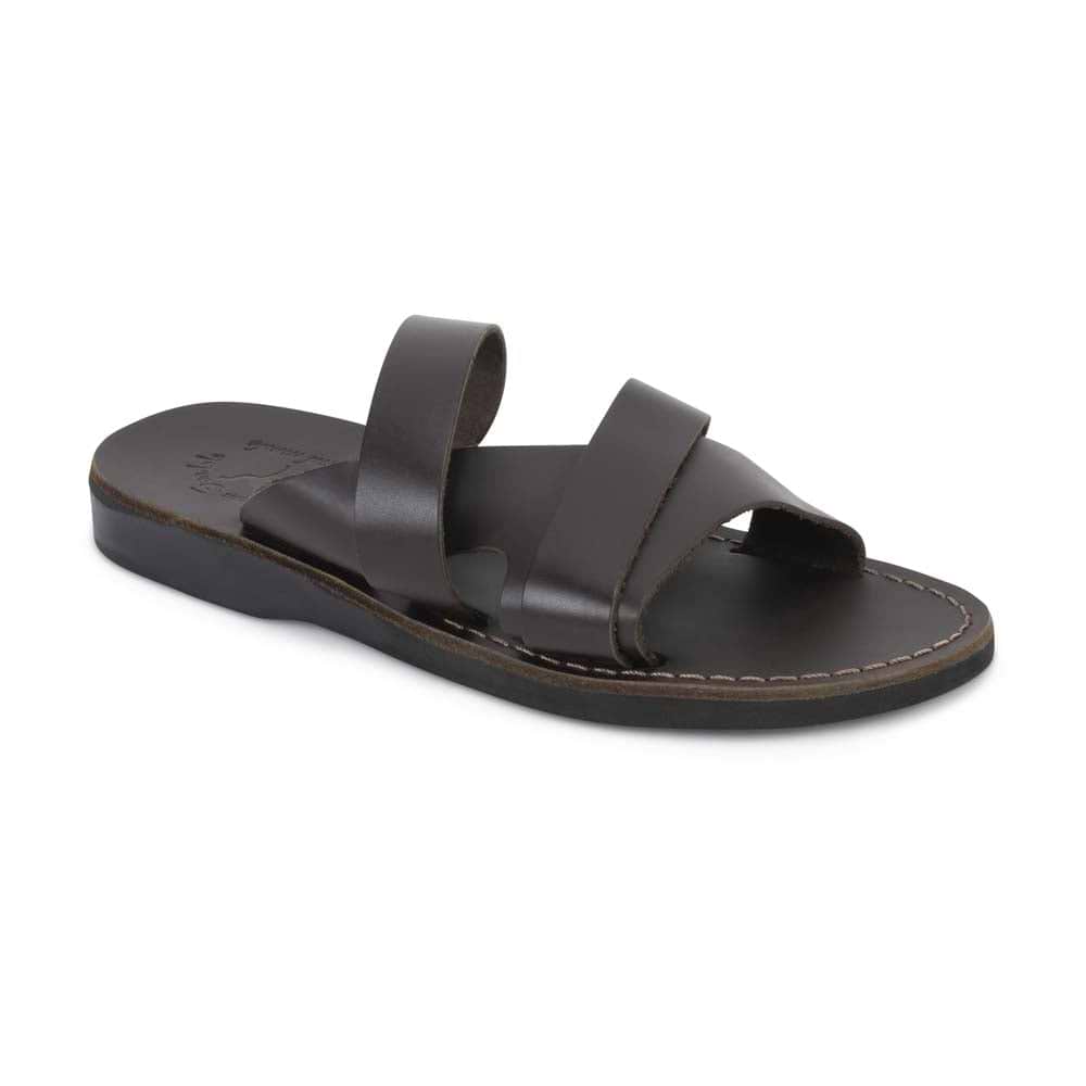 Men's Leather Open Toe Slide Sandals - Lucas Brown