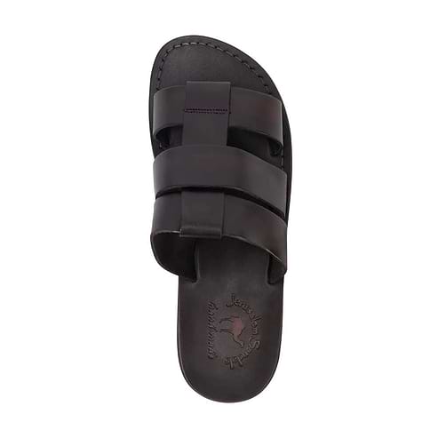 Micah Brown, handmade leather slide sandals - Side View