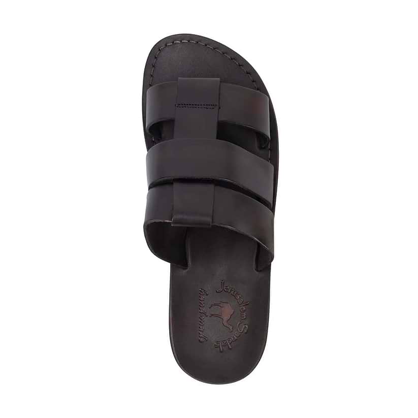Micah Brown, handmade leather slide sandals - Side View