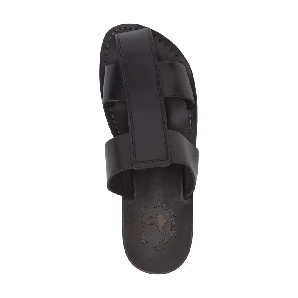 Genesis brown, handmade leather sandals slide on with enclosed toes - top view