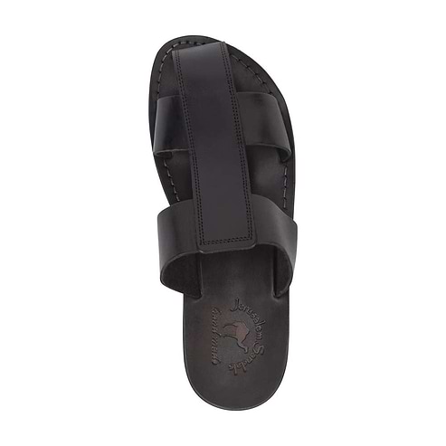 Genesis brown, handmade leather sandals slide on with enclosed toes - top view