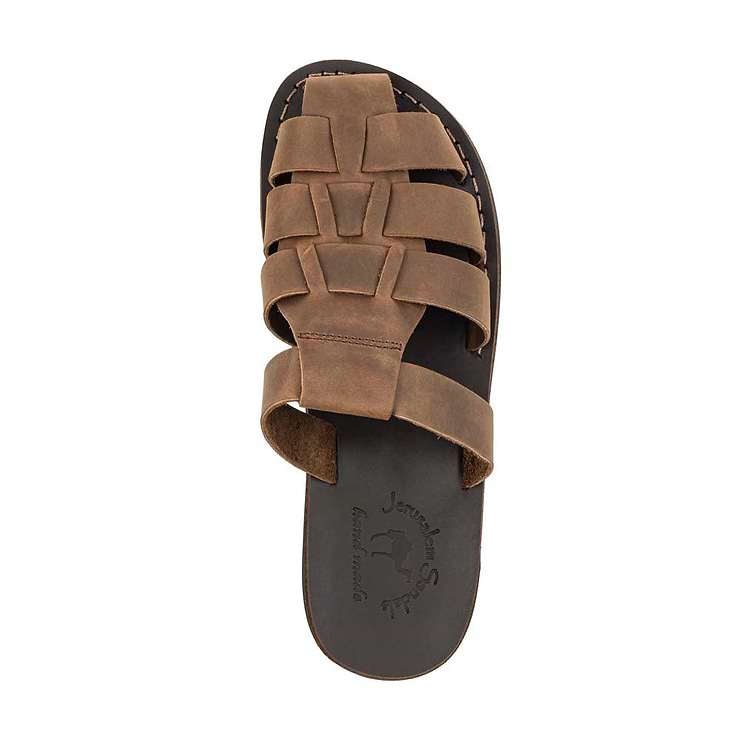 Michael Slide Oiled Brown closed toe leather sandal - Top View