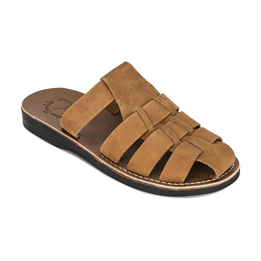 Michael Slide Tan Nubuck - leather pacific slide sandal - front view