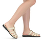 Model wearing Michael Slide white nubuck leather pacific slide sandal - side  view