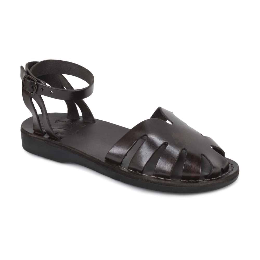 Olivia Brown, handmade leather sandals fisherman sandal silhouette. Front View