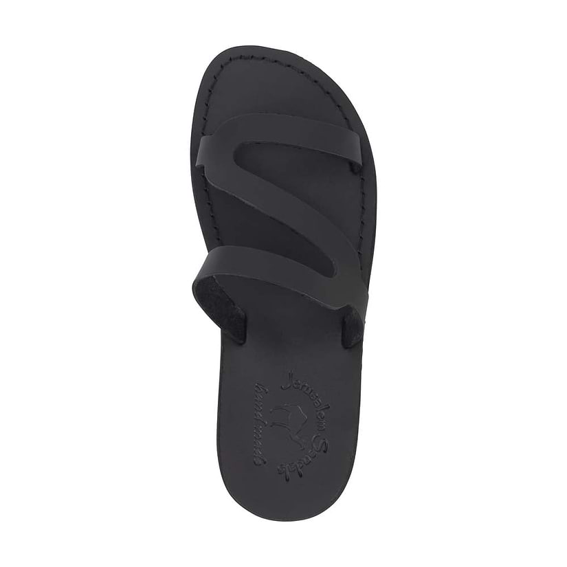 Natalie black, handmade leather slide sandals with open toe - Top View