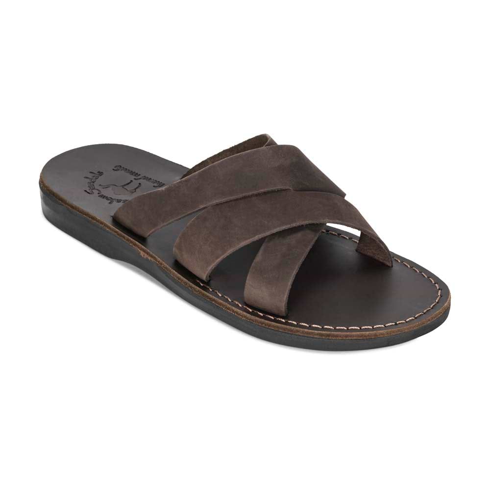 Men's Leather Open Toe Slide Sandals - Axel Brown Nubuck