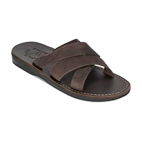 Men's Leather Open Toe Slide Sandals - Axel Brown Nubuck