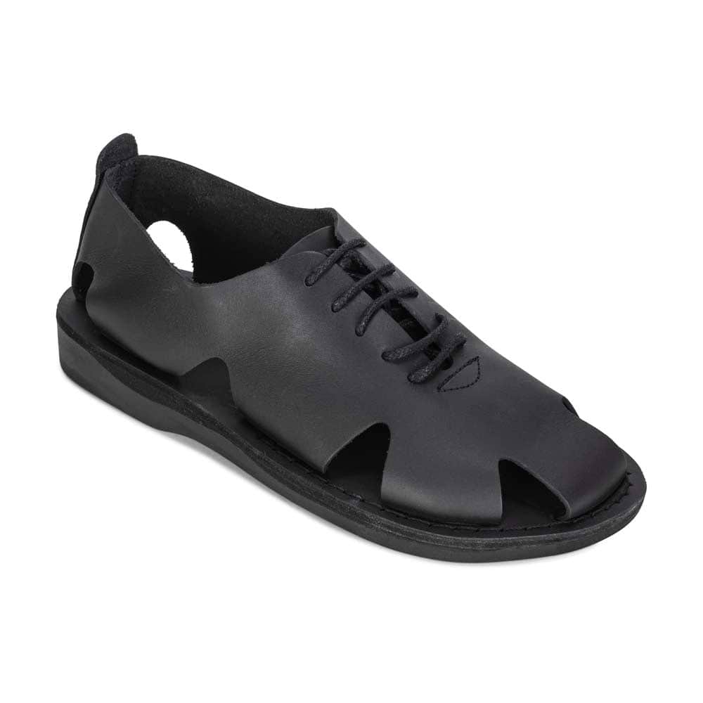 River Black leather lace-up sandal - front view