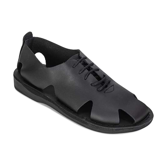 River Black leather lace-up sandal - front view
