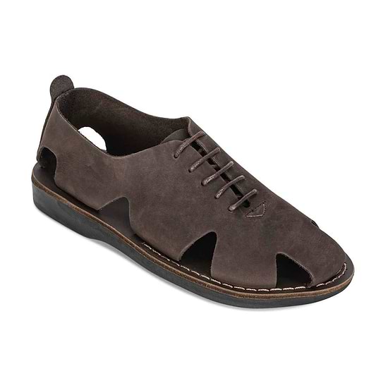 River Brown Nubuck leather lace-up sandal - front view